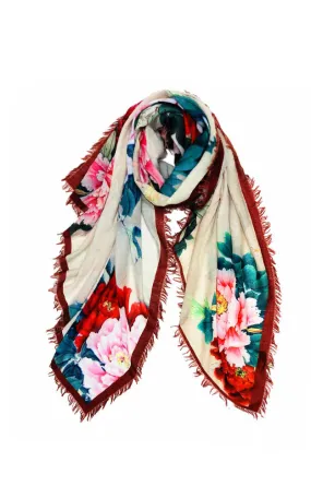 JC021064 Floral Printed Scarf w/Fringes