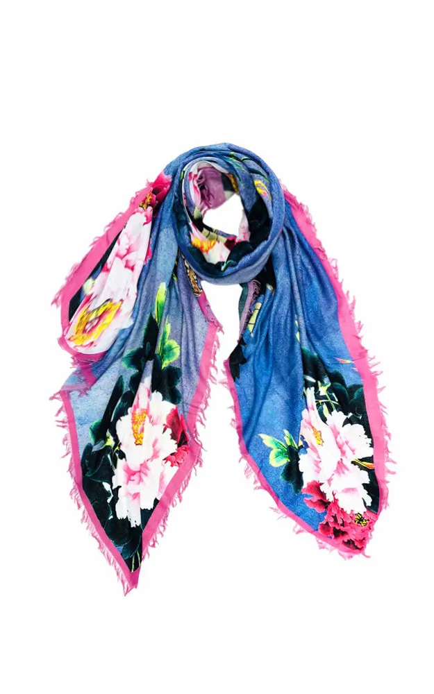 JC021064 Floral Printed Scarf w/Fringes