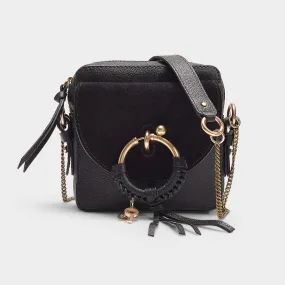 Joan Mini Crossbody Bag in Black Grained Cowskin and Suede