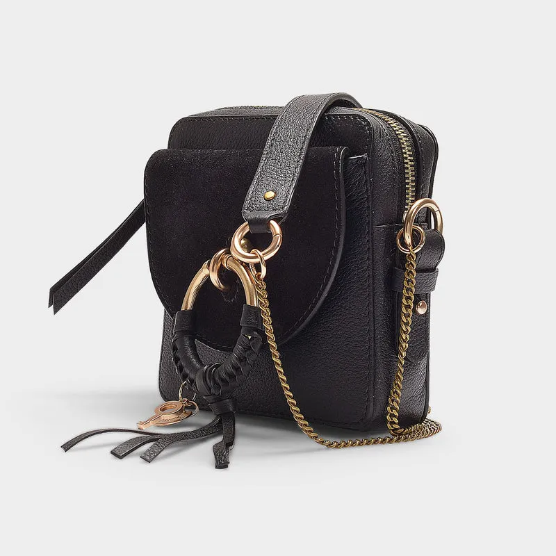 Joan Mini Crossbody Bag in Black Grained Cowskin and Suede