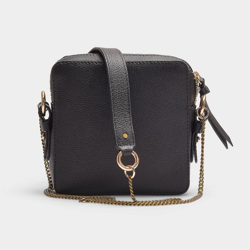 Joan Mini Crossbody Bag in Black Grained Cowskin and Suede