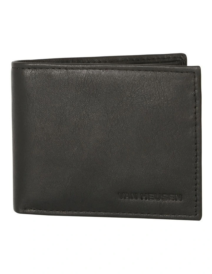 L-Fold Leather Wallet with Coin Pocket in Black