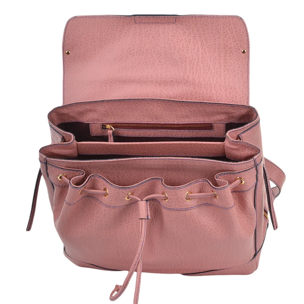 Large Italian Leather Three Pocket Rucksack Dusty Rose/gold: 40546 85 5F NH