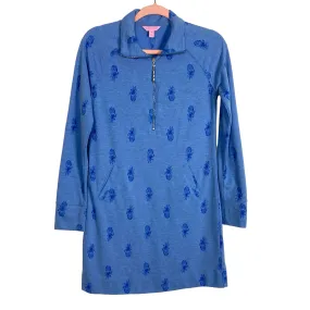 Lilly Pulitzer Blue Pineapple Print Front Zip Dress- Size XS