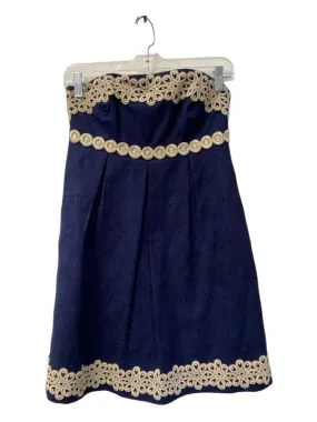 Lilly Pulitzer Size 0 navy & gold Cotton Strapless Embroider Detailing Dress