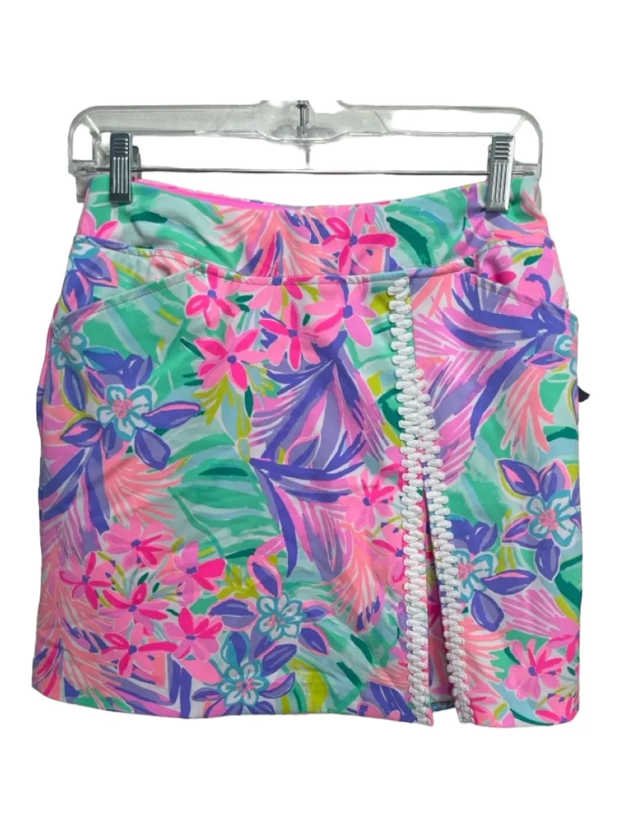 Lilly Pulitzer Size 0 Pink, Green & Purple Polyester Blend Elastic Waist Skort