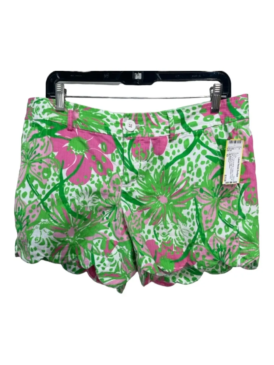 Lilly Pulitzer Size 10 Green, Pink & White Cotton Paisley Mid Rise Shorts