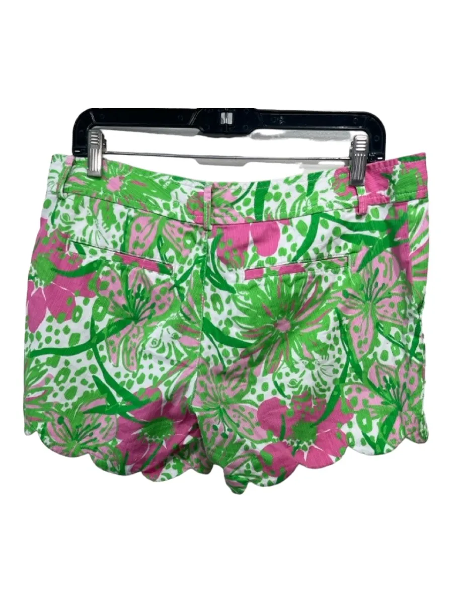 Lilly Pulitzer Size 10 Green, Pink & White Cotton Paisley Mid Rise Shorts