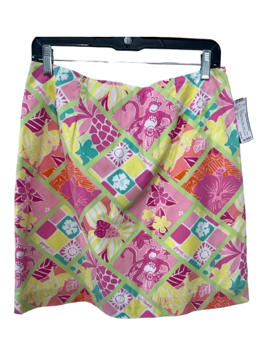 Lilly Pulitzer Size 10 Pink Green Blue Yellow Cotton Geometric Floral Skirt