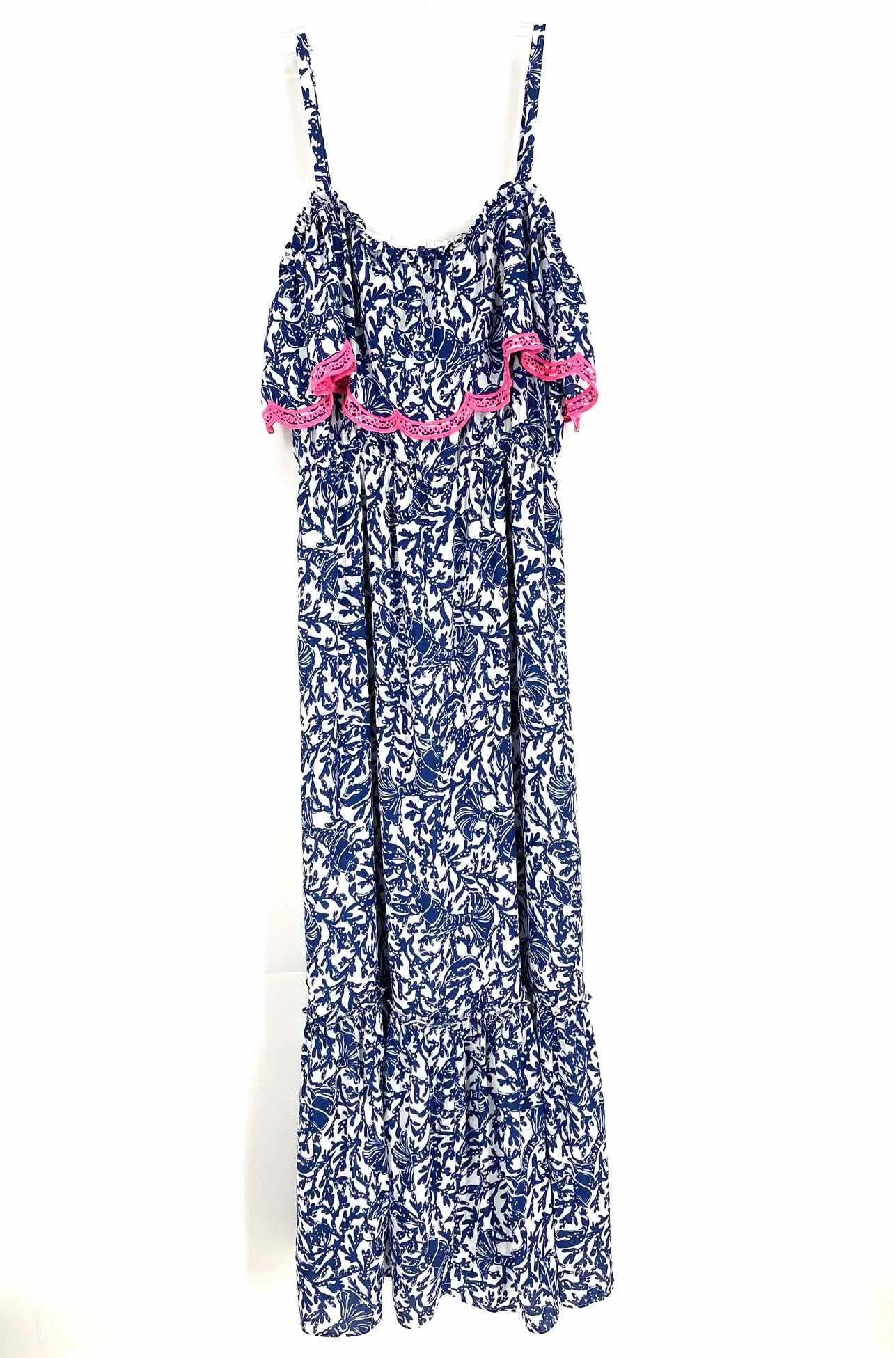 Lilly Pulitzer Size 12 Wh/Bl/Pk Print Maxi Designer Dress