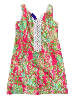 Lilly Pulitzer Size 4 Pink & Green Cotton Lace Detail Botanical Sleeveless Dress