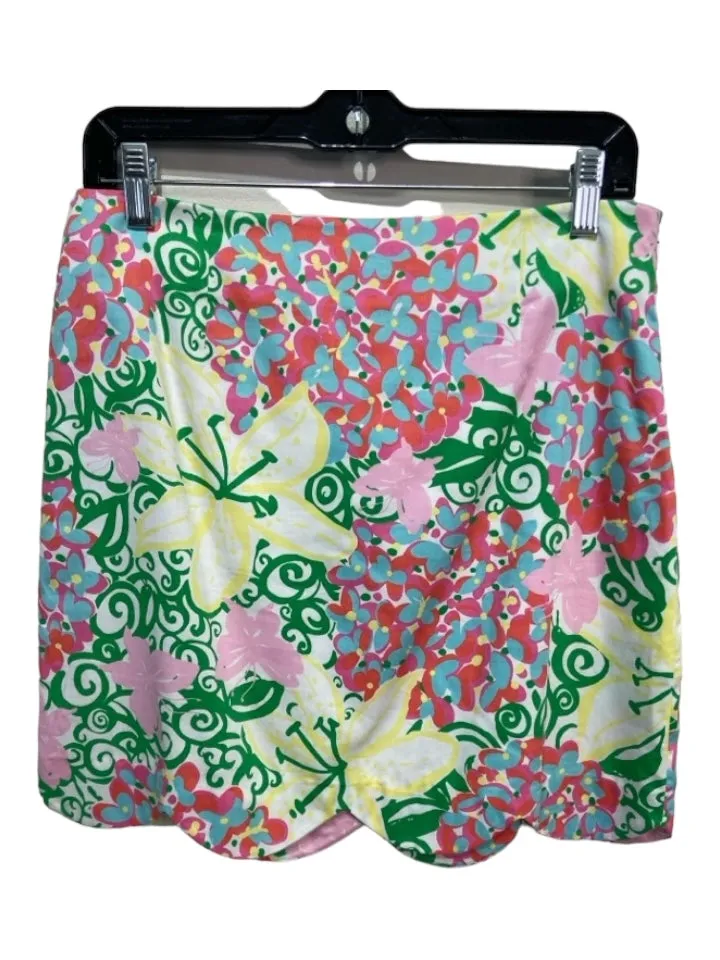 Lilly Pulitzer Size 4 White & Multi Cotton Floral Side Zip Above the knee Skirt