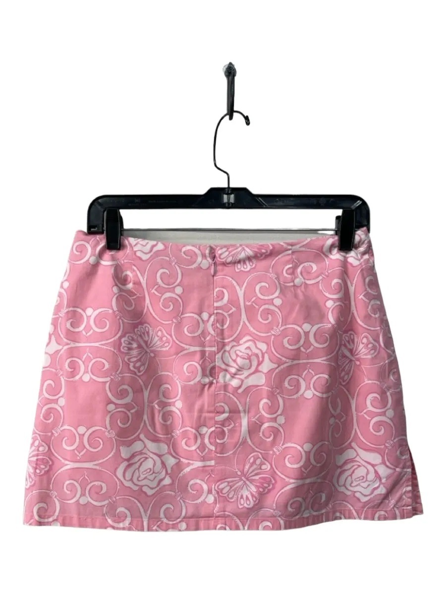 Lilly Pulitzer Size 6 Pink & White Cotton Paisley Back Zip Bow Detail Skirt