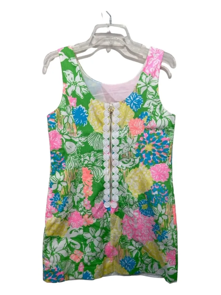 Lilly Pulitzer Size 6 White & Multi Cotton Floral Square Neck Sleeveless Dress