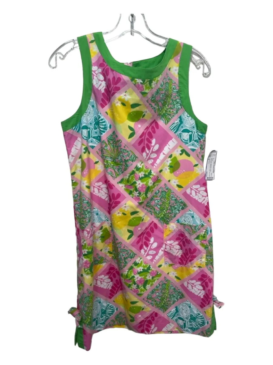 Lilly Pulitzer Size 8 Green Pink Yellow Blue Cotton Sleeveless Geometric Dress