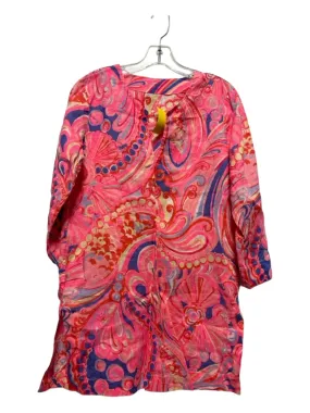 Lilly Pulitzer Size S Pink & Navy Linen Long Sleeve V Neck Dress