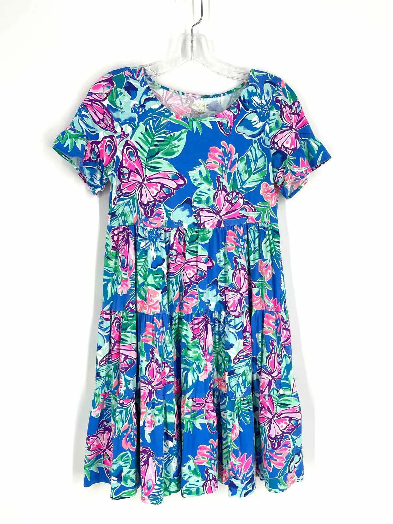 Lilly Pulitzer Size XS Blue/Multi Butterflies Tiered Designer Dress