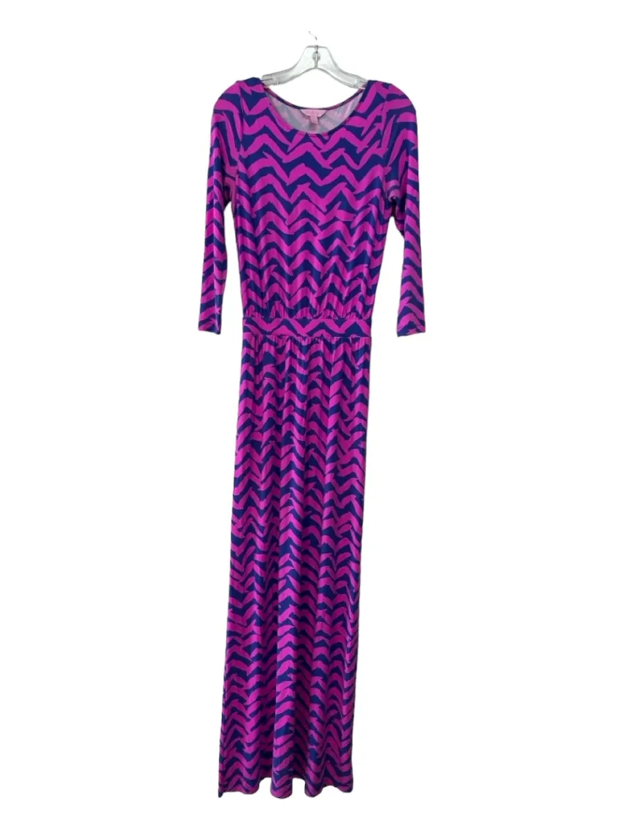 Lilly Pulitzer Size XS Pink & Purple Rayon Maxi Long Sleeve Bird Print Dress