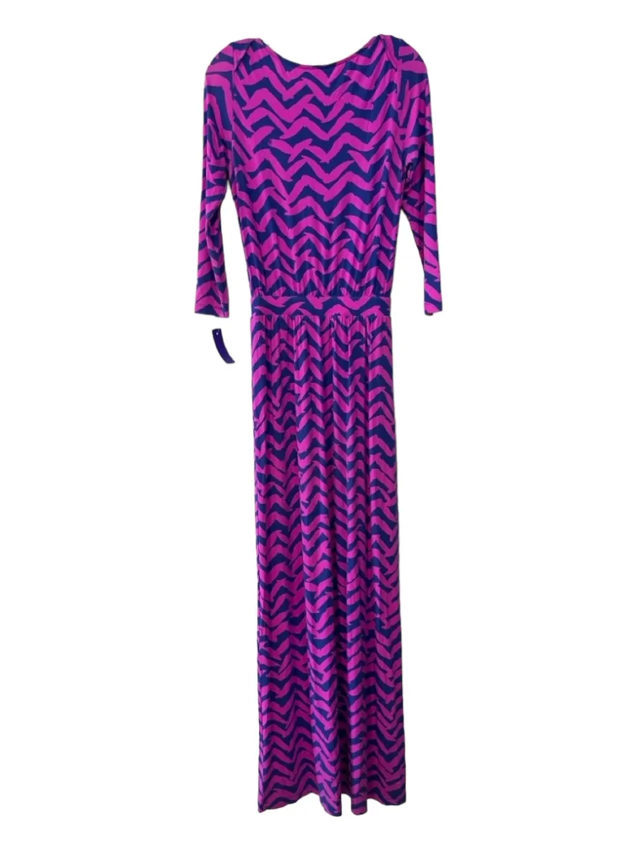 Lilly Pulitzer Size XS Pink & Purple Rayon Maxi Long Sleeve Bird Print Dress