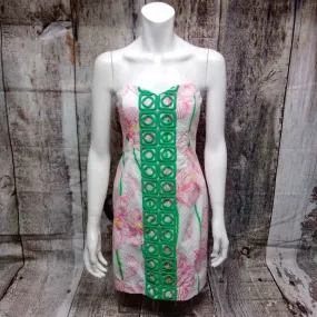 LILLY PULITZER WHITE GREEN FLORAL STRAPLESS DRESS SIZE 2 TCC