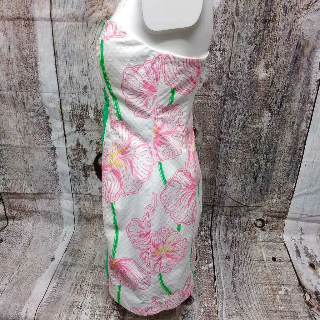 LILLY PULITZER WHITE GREEN FLORAL STRAPLESS DRESS SIZE 2 TCC