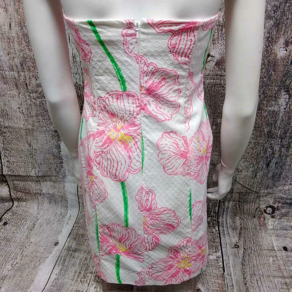 LILLY PULITZER WHITE GREEN FLORAL STRAPLESS DRESS SIZE 2 TCC