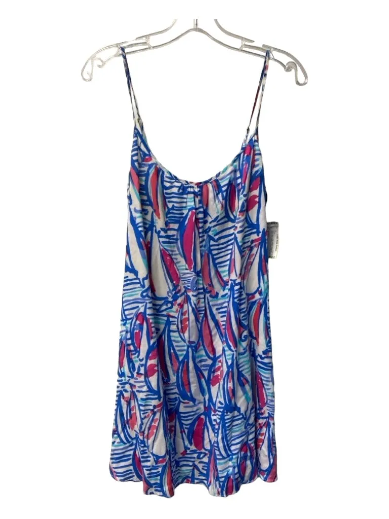 Lily Pulitzer Size S White, Blue & Pink Rayon Spaghetti Strap lined Dress