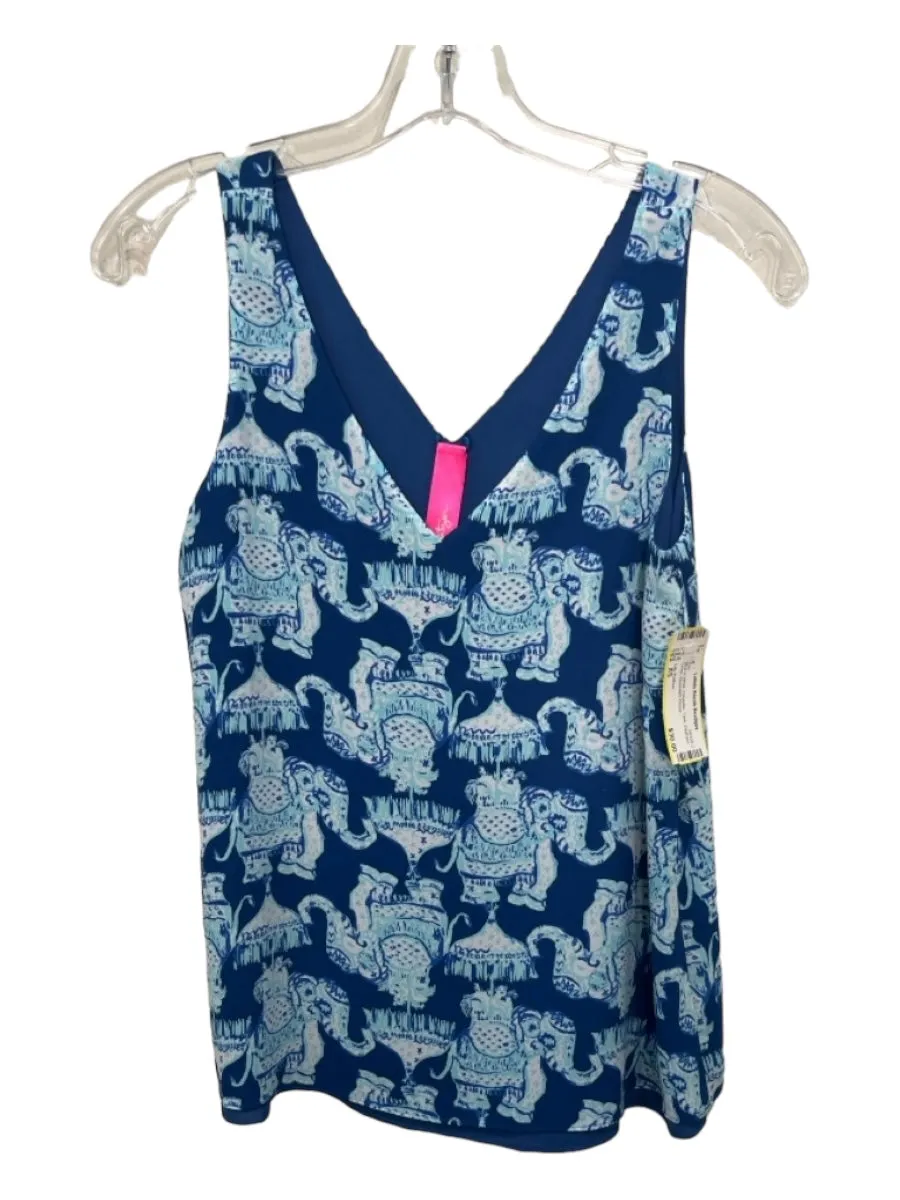 Lily Pulitzer Size XS Blue & White Polyester Tank Elephant Lined Top