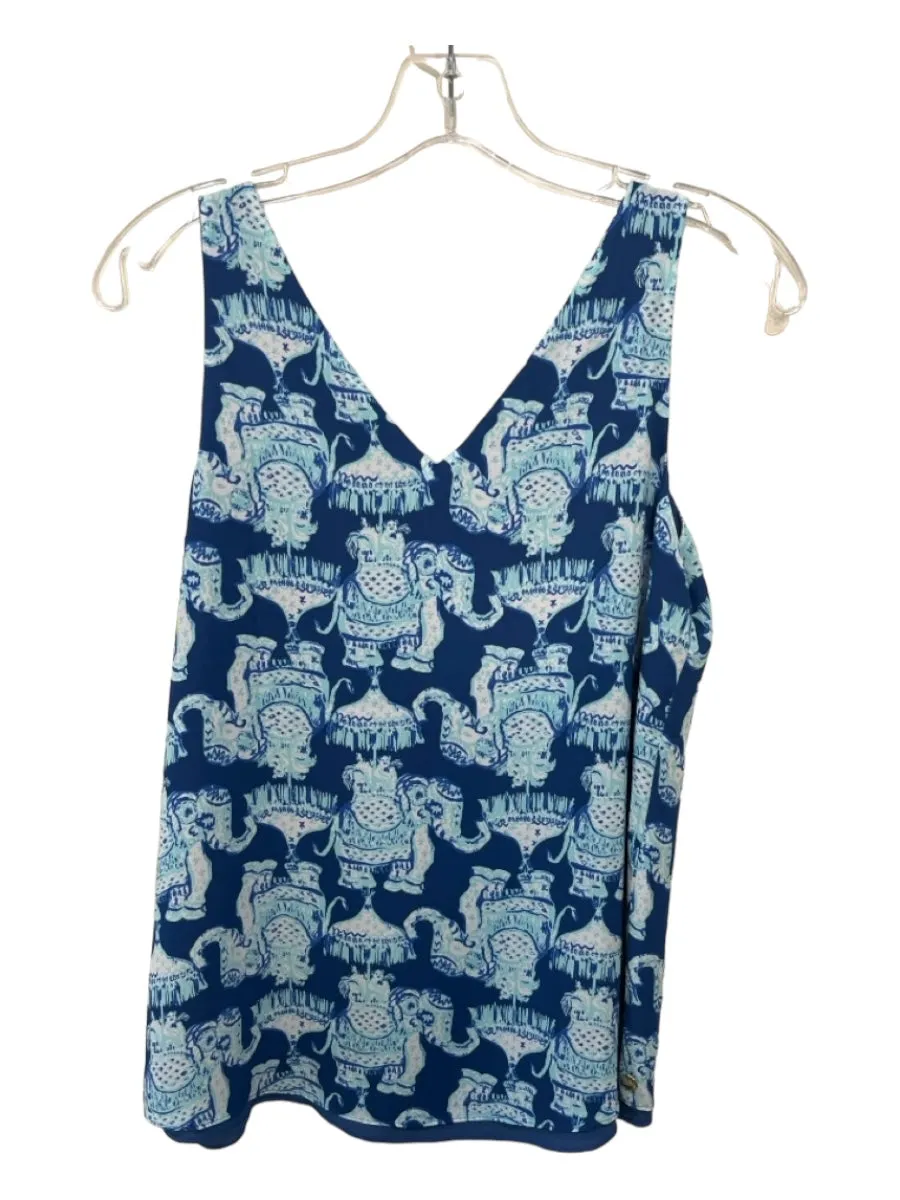 Lily Pulitzer Size XS Blue & White Polyester Tank Elephant Lined Top