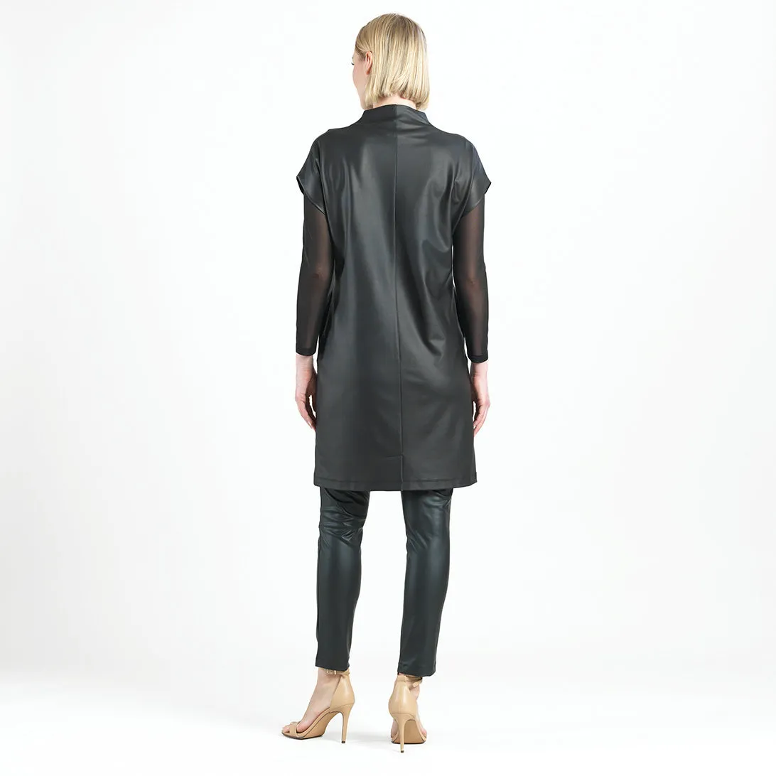 Liquid Leather - High Neck Tunic Pocket Dress - Black - Limited Sizes!