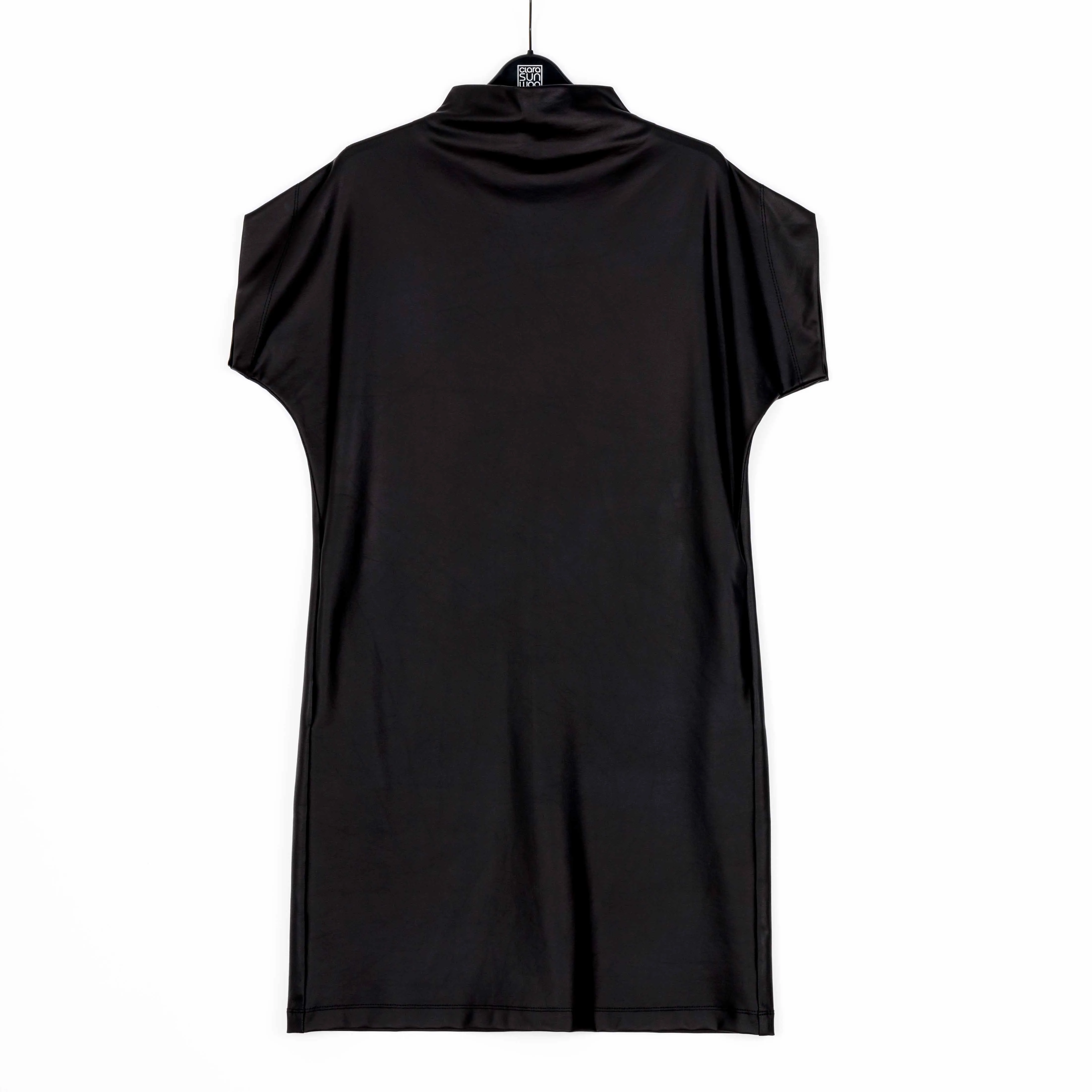 Liquid Leather - High Neck Tunic Pocket Dress - Black - Limited Sizes!