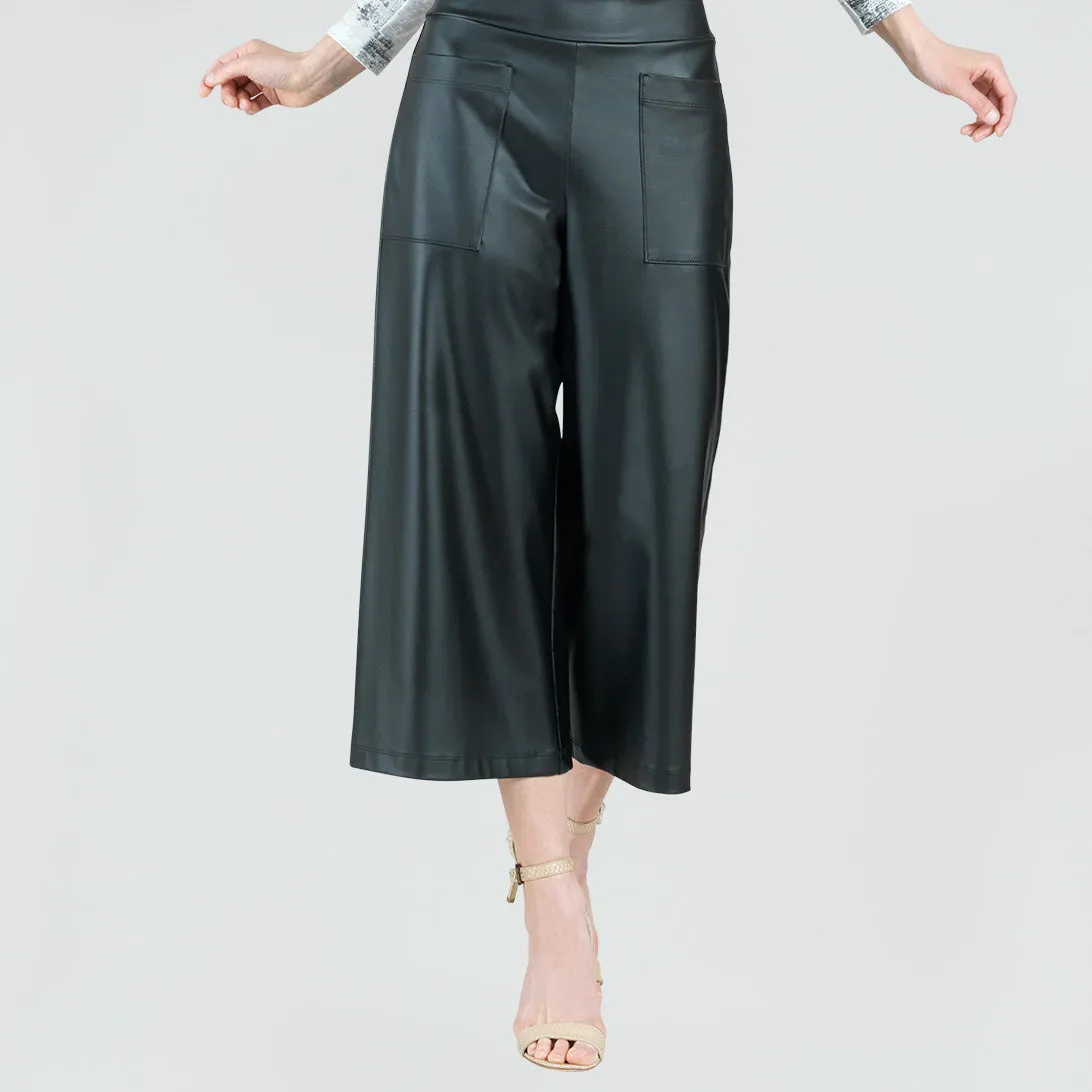 Liquid Leather - Sheen Front Pocket Gaucho Pant - Black