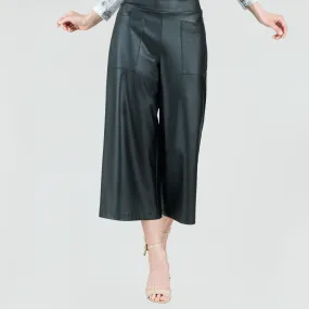 Liquid Leather - Sheen Front Pocket Gaucho Pant - Black