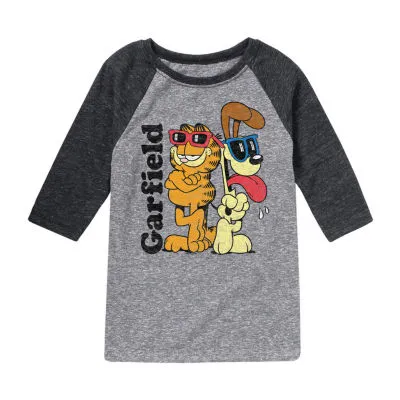 Little & Big Boys Crew Neck 3/4 Sleeve Garfield Graphic T-Shirt