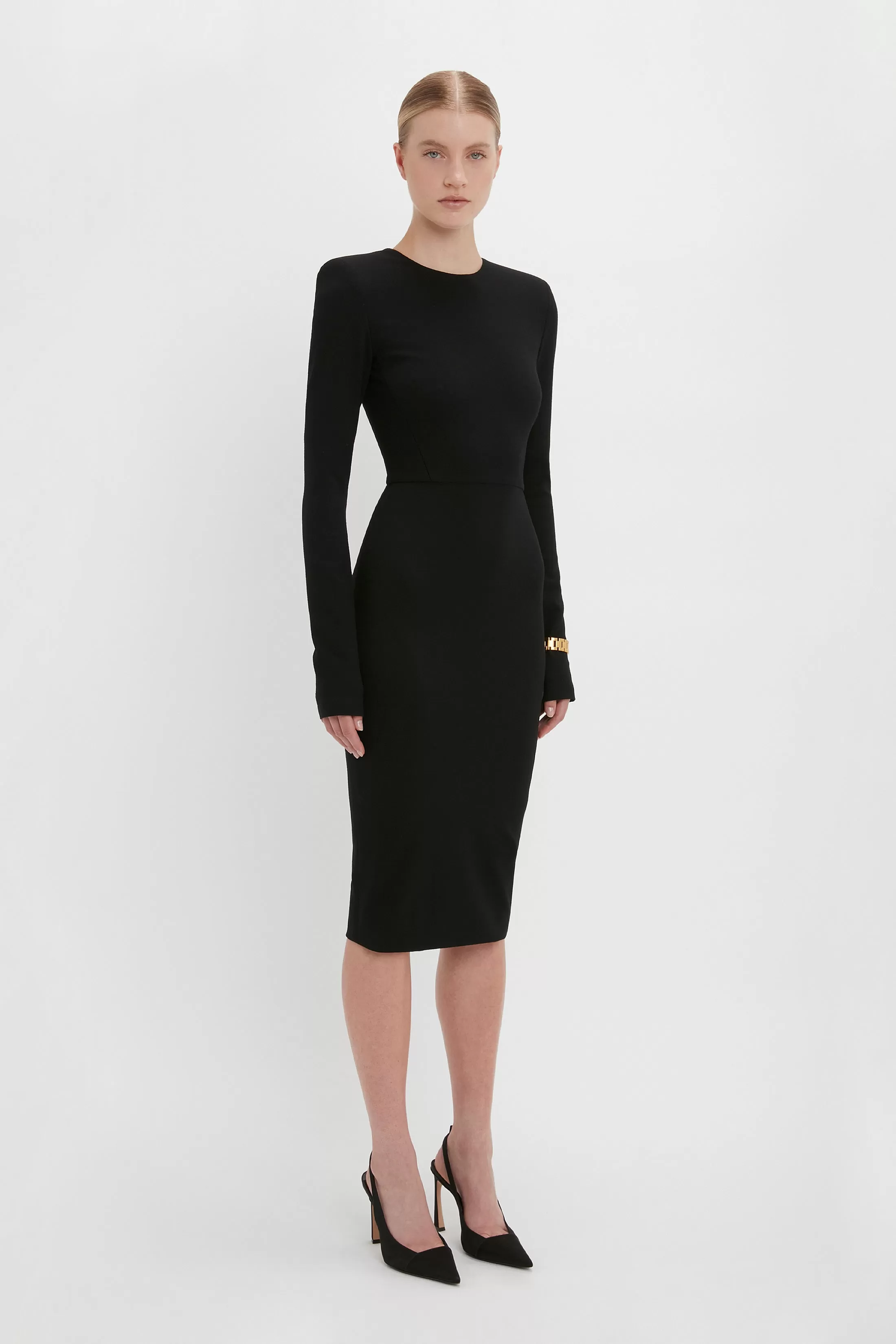 Long Sleeve T-Shirt Fitted Dress In Black