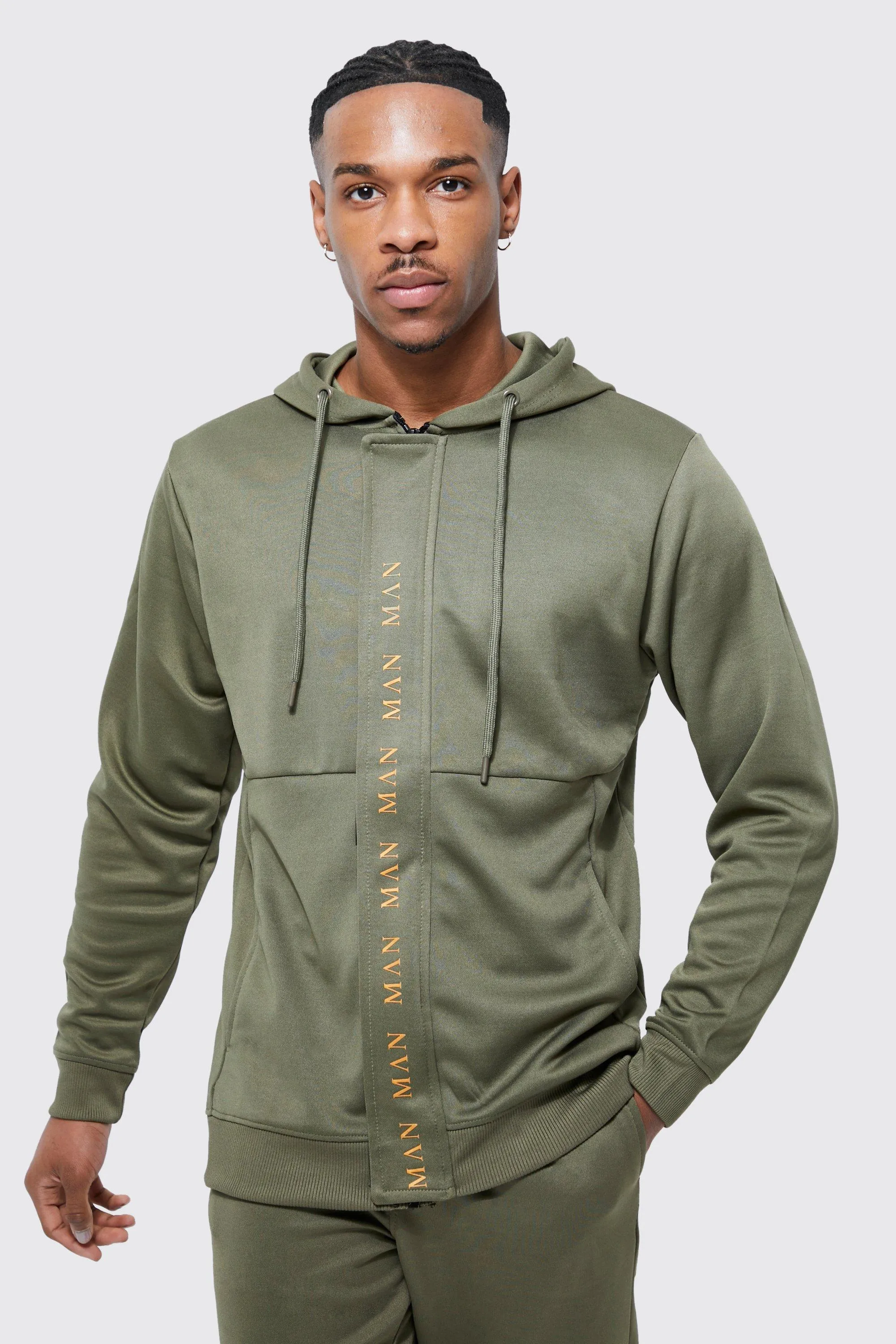 Man Gold Slim Fit Zip Through Tricot Hoodie