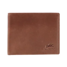 Mancini Men's Leather Bellagio RFID Bifold Wallet with Zipper Coin Pocket