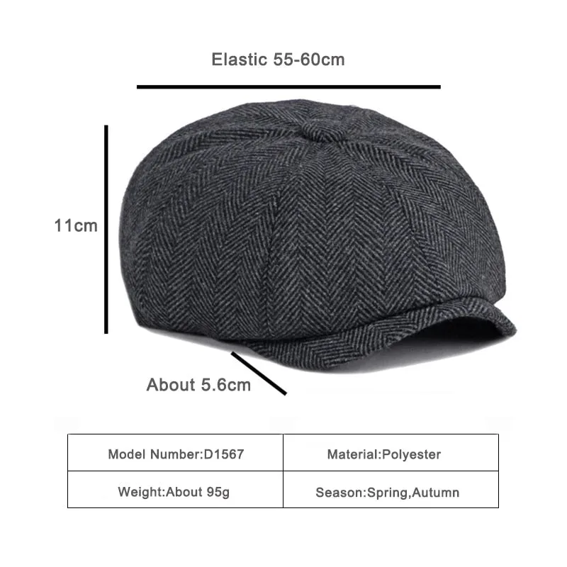 Men and Women Casual British Style Octagonal Tweed Beret Cap