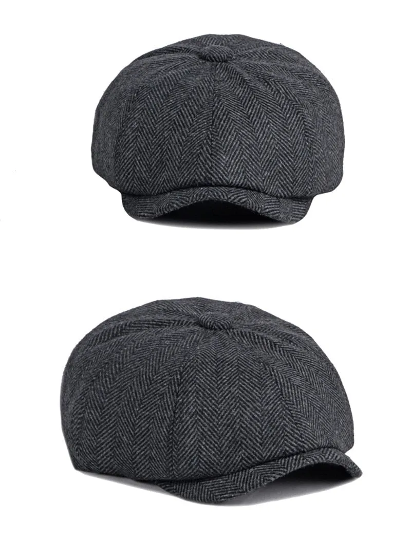 Men and Women Casual British Style Octagonal Tweed Beret Cap