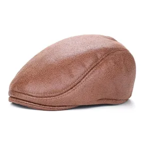 Men's Casual Peaked Caps Plain Solid Pattern Beret Hats with Fur