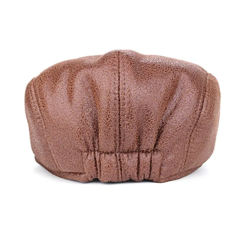 Men's Casual Peaked Caps Plain Solid Pattern Beret Hats with Fur