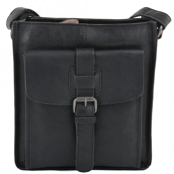 Mens Three Pocket Luxury Small Leather Flight Bag Black : 4551