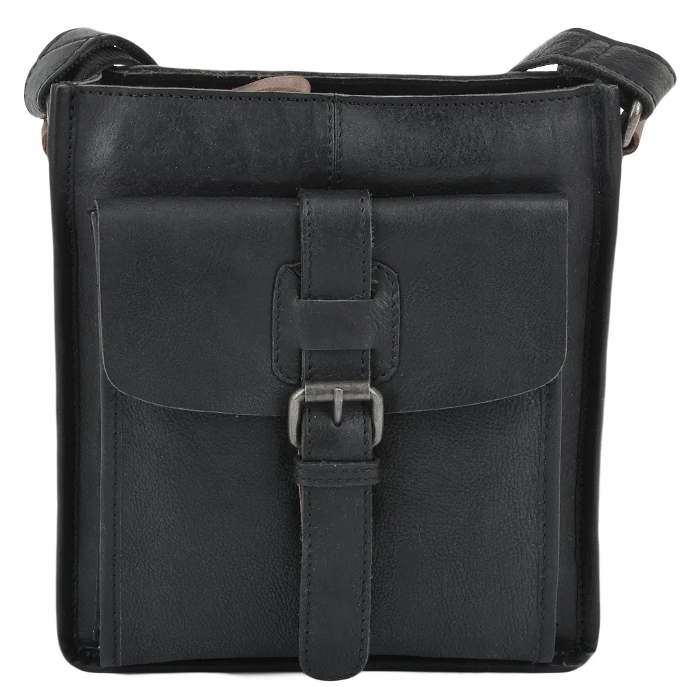 Mens Three Pocket Luxury Small Leather Flight Bag Black : 4551