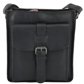 Mens Three Pocket Luxury Small Leather Flight Bag Black : 4551