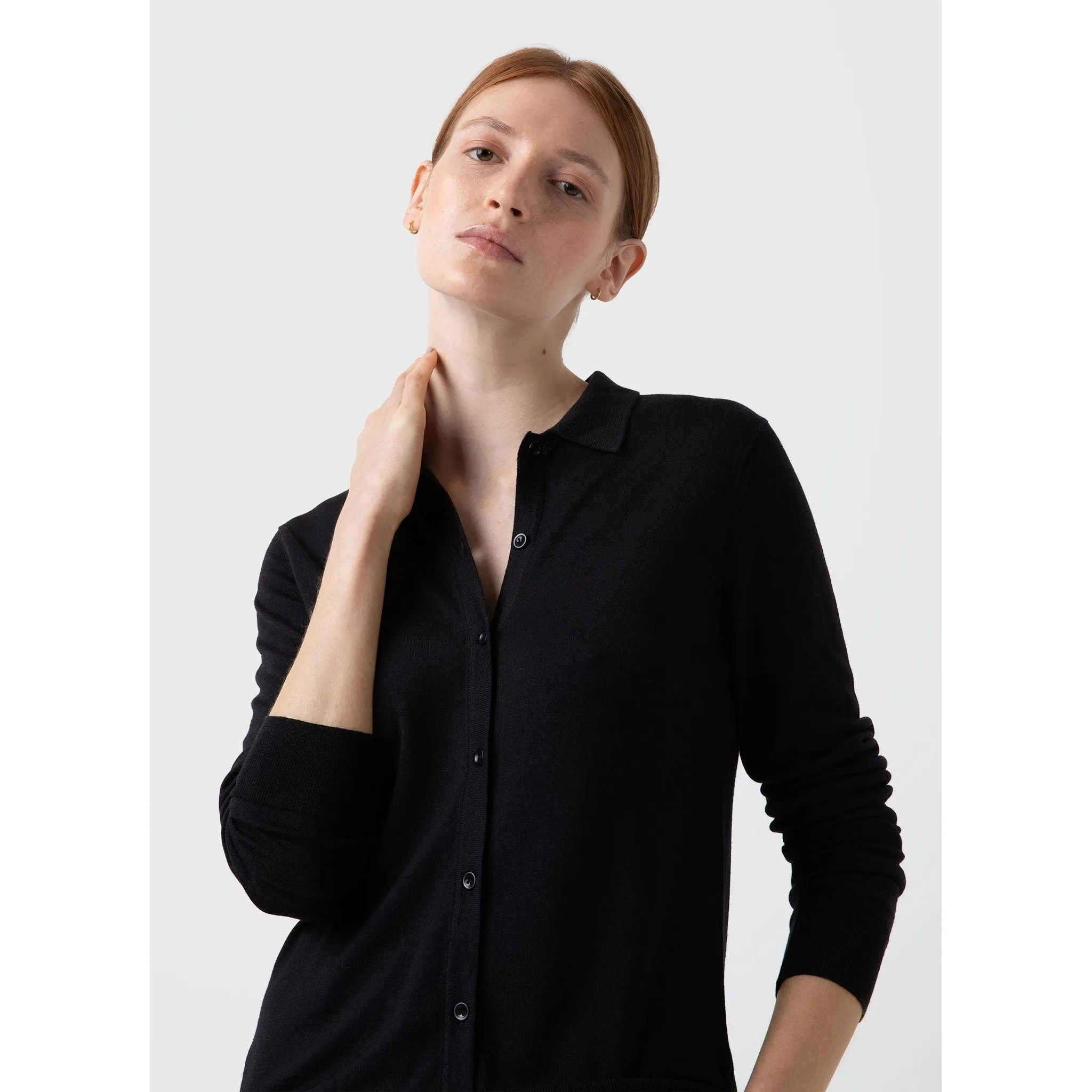 Merino Silk Collar Cardigan | Women | Black