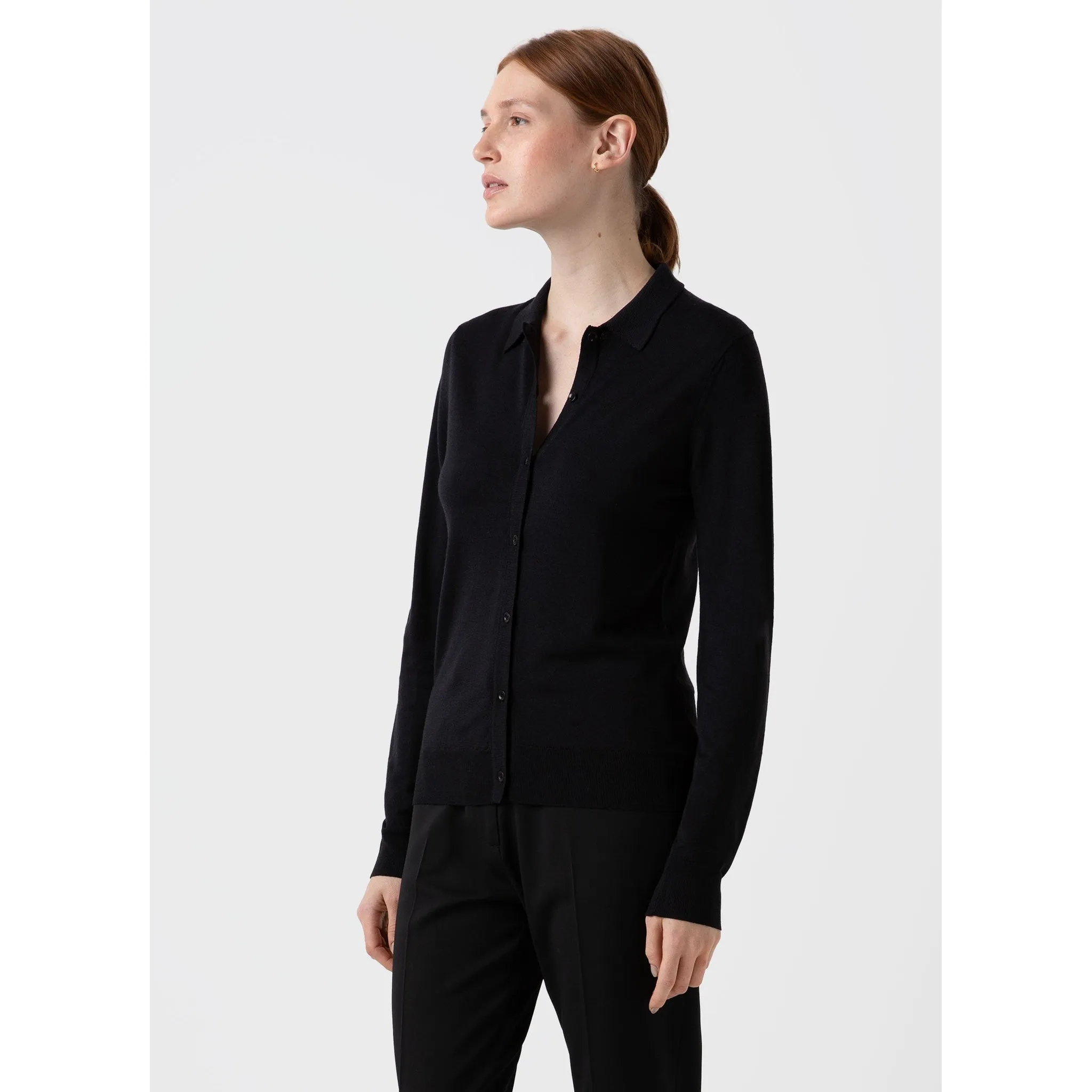 Merino Silk Collar Cardigan | Women | Black