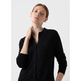 Merino Silk Collar Cardigan | Women | Black