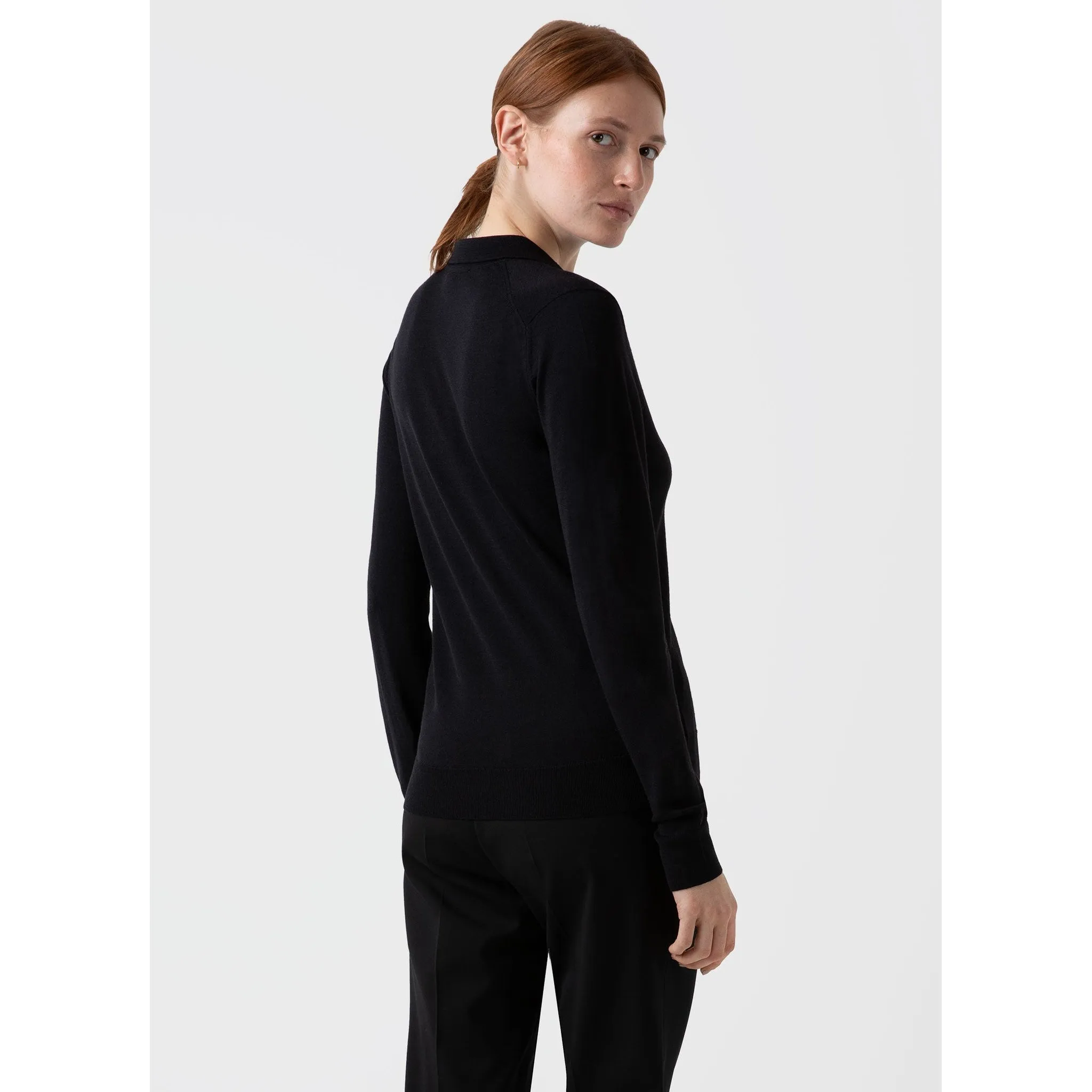 Merino Silk Collar Cardigan | Women | Black