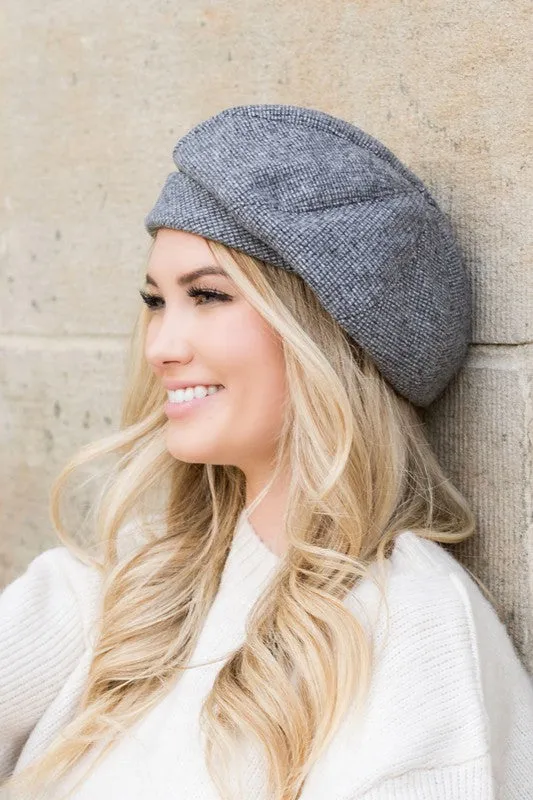 Micro Herringbone Print Beret