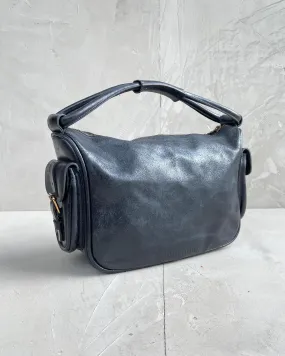 MIU MIU 2000'S BLACK LEATHER MULTI-POCKET SHOULDER BAG